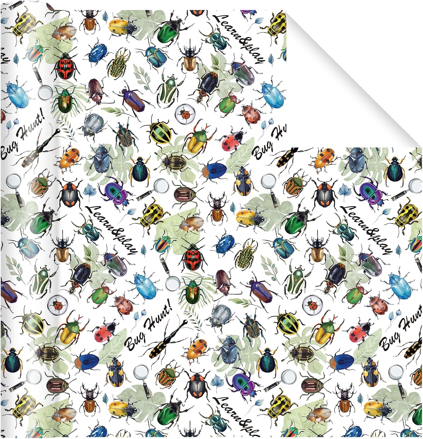 Insect Wrapping Paper Roll - 17Inch x16.4Feet - Beetle Bugs&Leaves Colorful Gift Wrap for Nature Parties,Birthdays,Celebrations