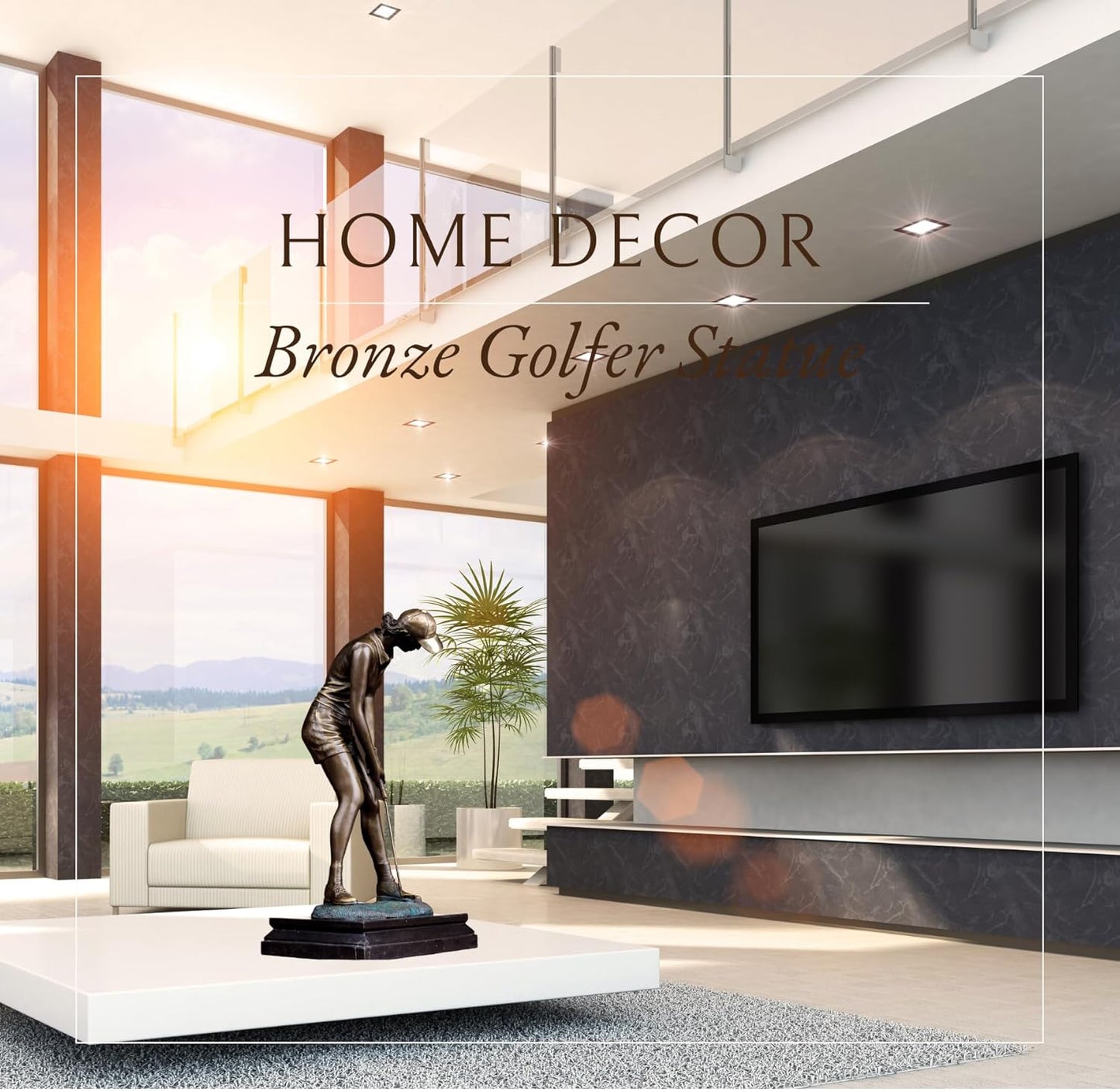 18.9'' Bronze Female Golfer Statue, Handcrafted Golf Figurine Sculpture with Solid Bronze & Marble Base, Classic Sports Decor for Home Office, Collectible Art Piece & Golf Gift