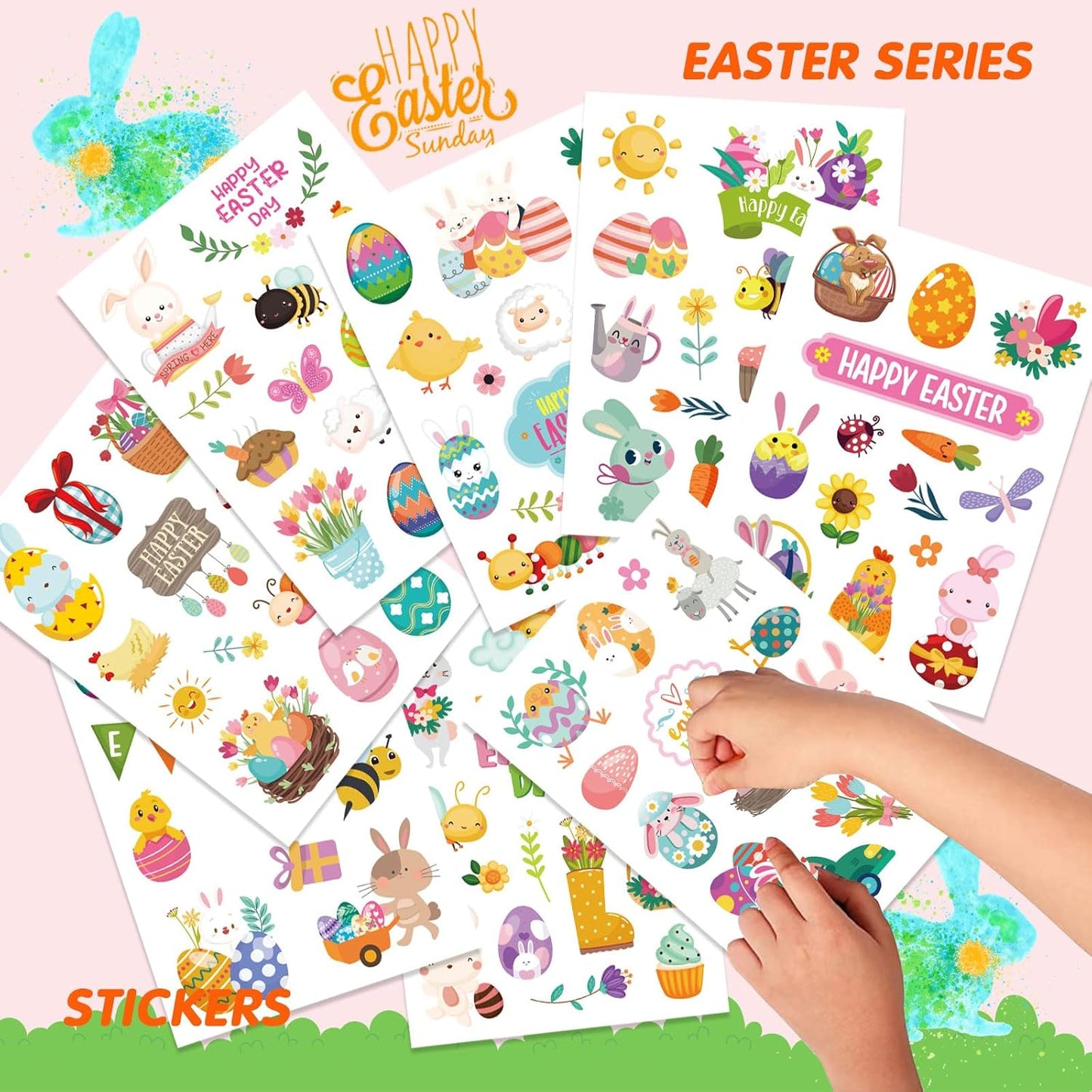 24 Sheets Easter Stickers, Spring Stickers for Kids, Easter Egg Bunny Stickers Decorating Party Favors, Treats for Kids, Easter Basket Stuffers