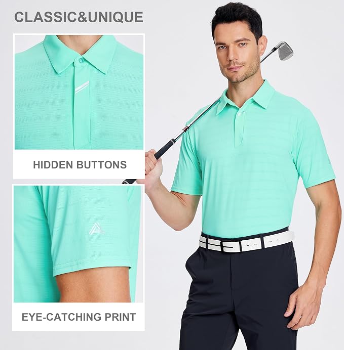 Esabel.C Jacquard Golf Shirts for Men Moisture Wicking Short Sleeve Performance - Image 2