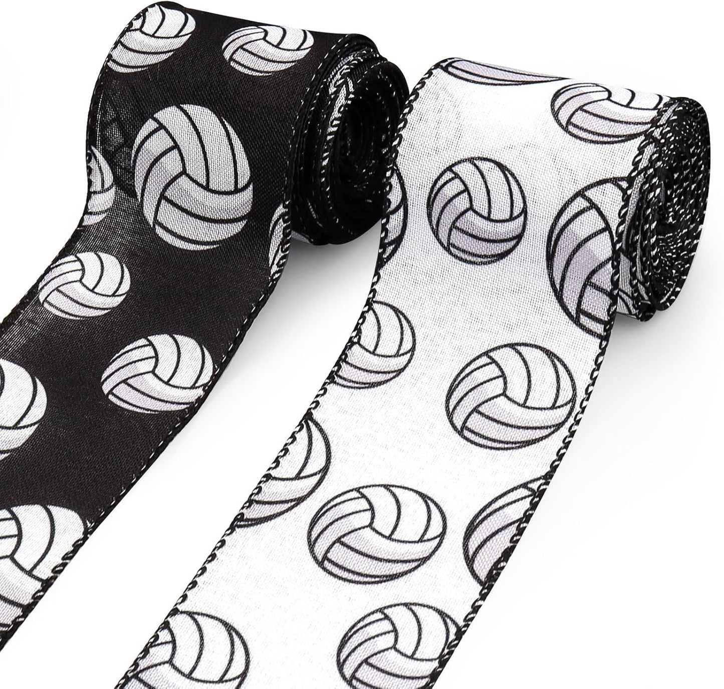 2 Rolls 2.5'' X 10 Yards Volleyball Ribbon Black and White Sports Ribbons for Crafts Gift Wrapping Sports Ball Burlap Ribbon for Wreath Bows Sport Team Birthday Party Home Decoration