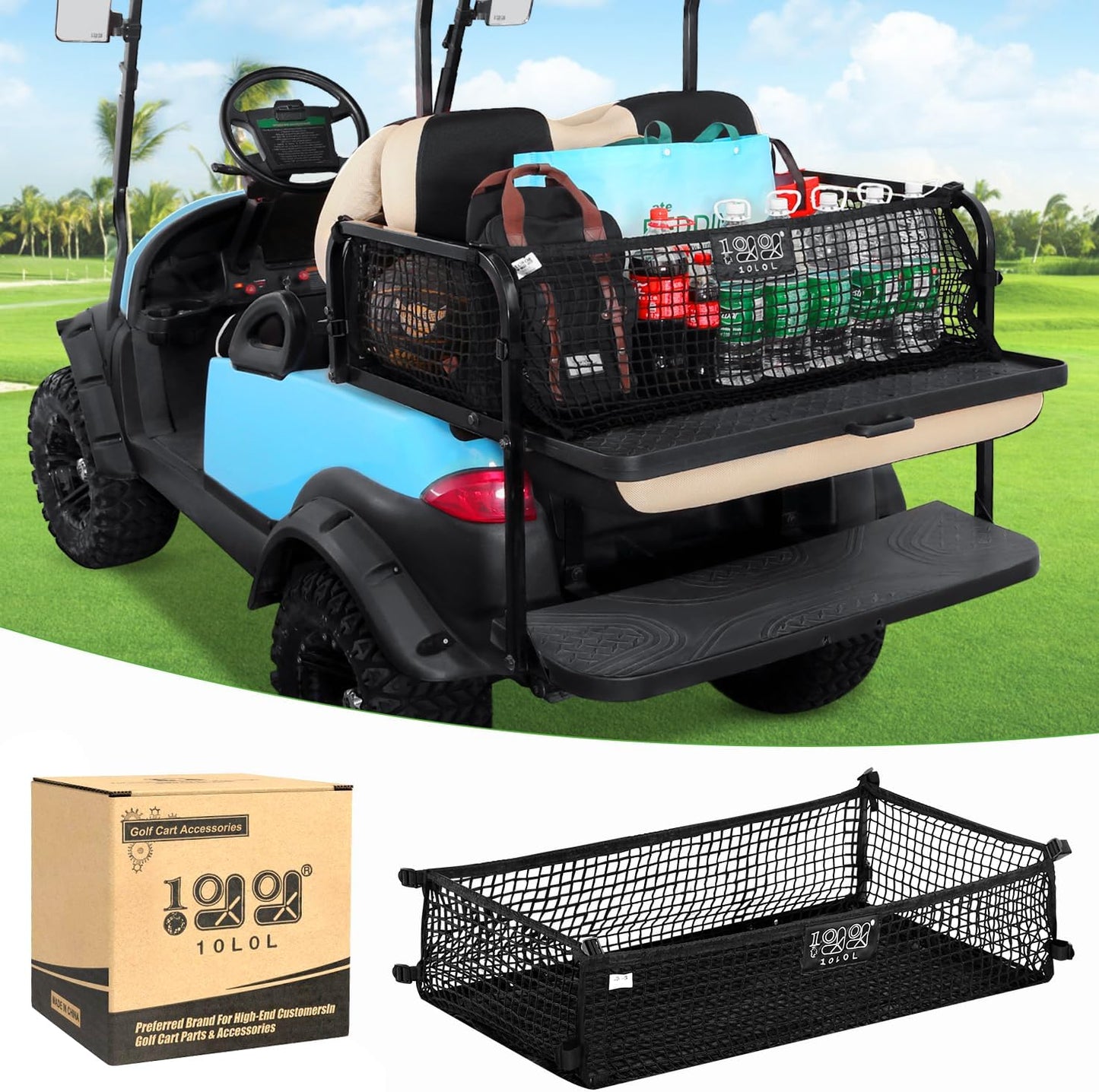 10L0L 4 Passenger Golf Cart Cargo Net for Yamaha,Club Car DS/Precedent, EZGO TXT/RXV, Adjustable Elastic Storage Net, Cargo Mesh Organizer Nets with Strong Buckle