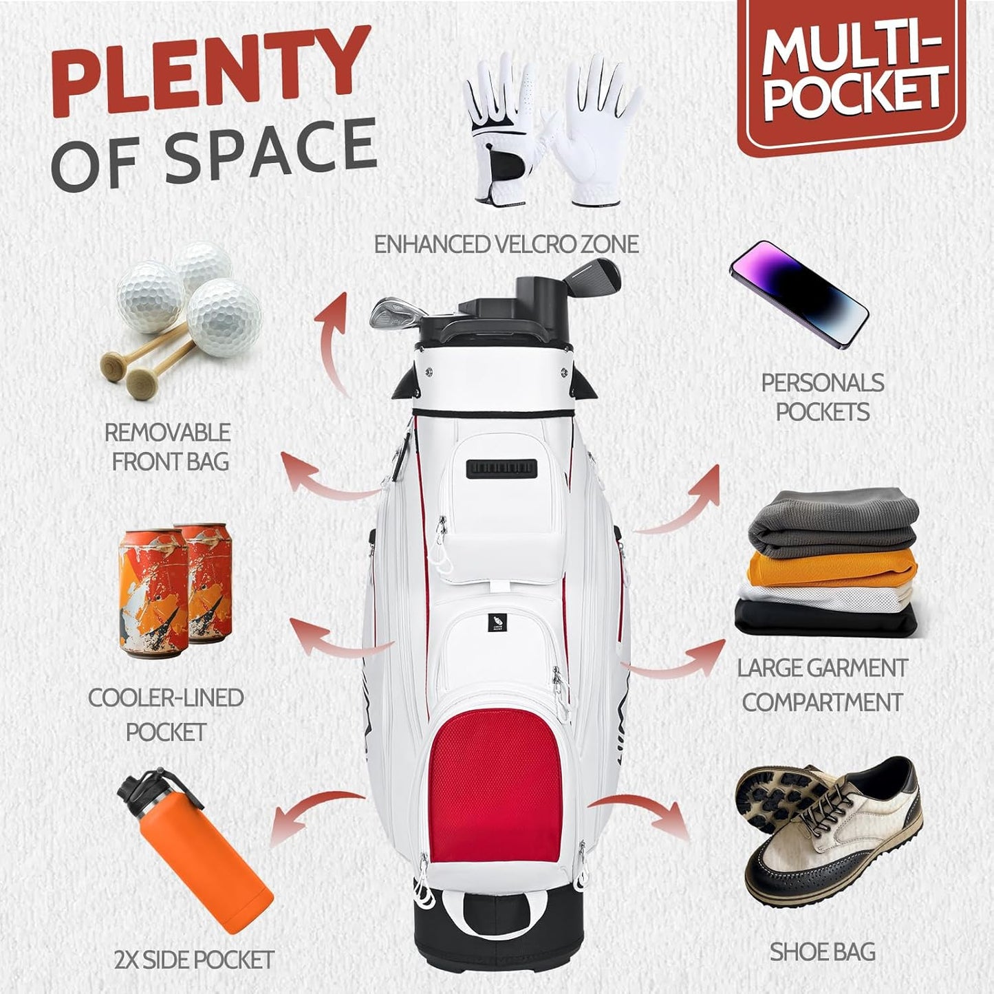 14-Way Golf Cart Bag Pro with Full Length Divider Top, Golf Bag for Men with Handles and Rain Cover