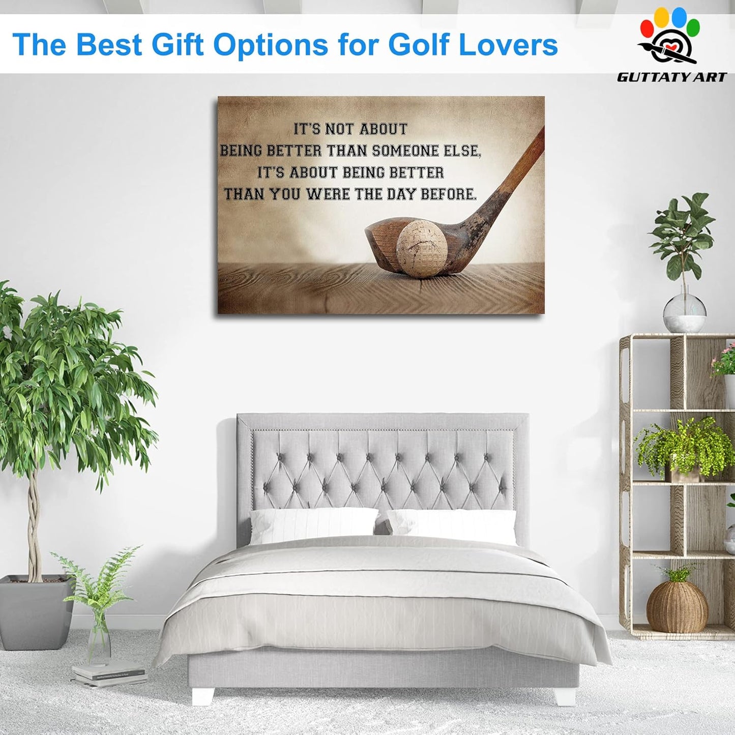 Inspirational Canvas Wall Art, Golf Clubs Wall Art Painting Prints for Living Room Wall Decor, Motivational Quotes Poster Picture for Bedroom Decor, Framed Artwork for Office Home Decor 32x48 Inches