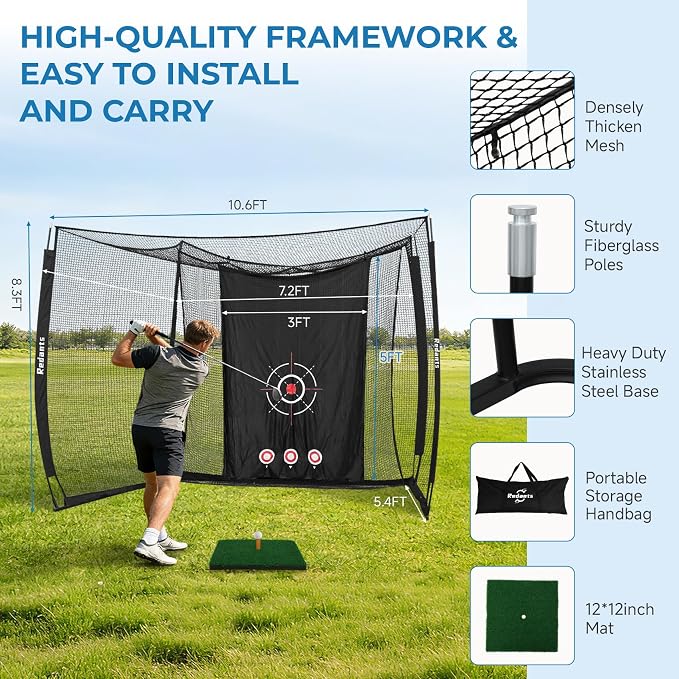 10x8 ft Golf Practice Hitting Net Cage Enclosure - Image 6