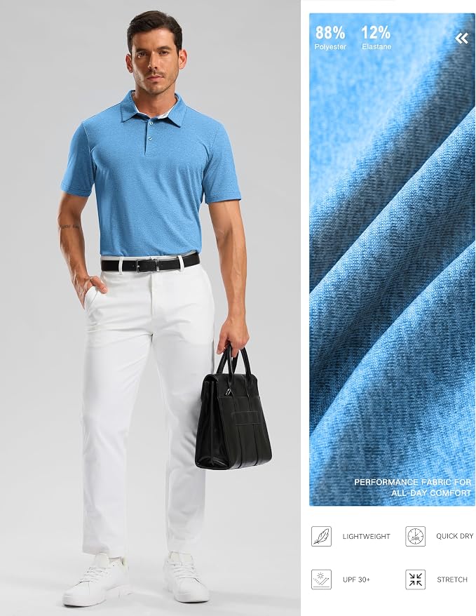 Golf Shirts Heather Polo Short Sleeve Dry Fit Lightweight Moisture Wicking - Image 5