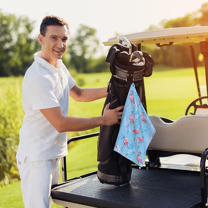 Blue Flamingo Golf Towel with Carabiner Clip 24"x16" Funny Ladies Golf Towels - Image 6
