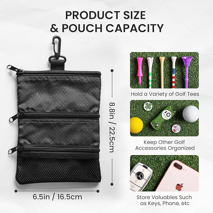Golf Bag Accessories Valuables Pouch Bags Multi Pocket Zipper Hook - Image 3
