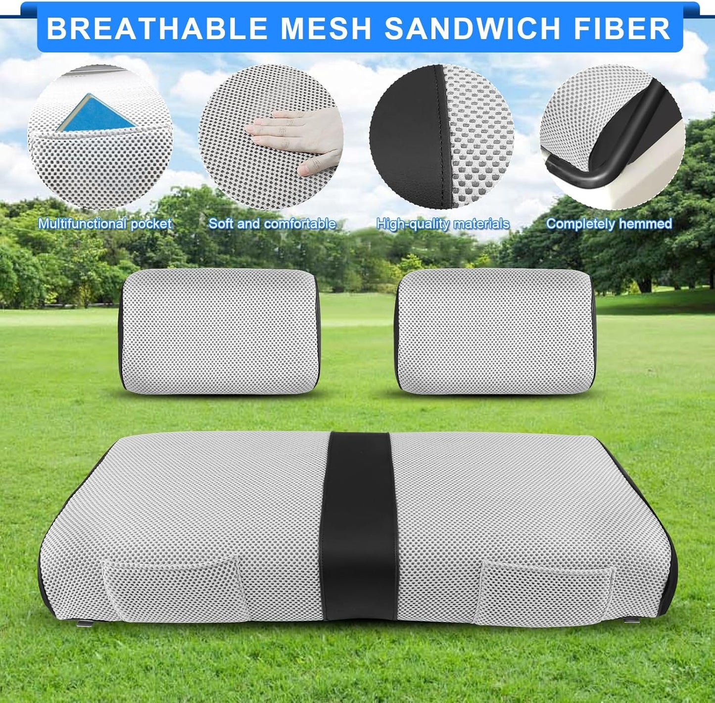 iLSKW Golf Cart Seat Covers for Club Car DS Pre-2000 Seat Cover OEM Front,Breathable Fabric and Leather Front Seat Cover,Full Wrap-Around Design of Club Car DS 1982-2000 Golf Cart Front Seat Cover