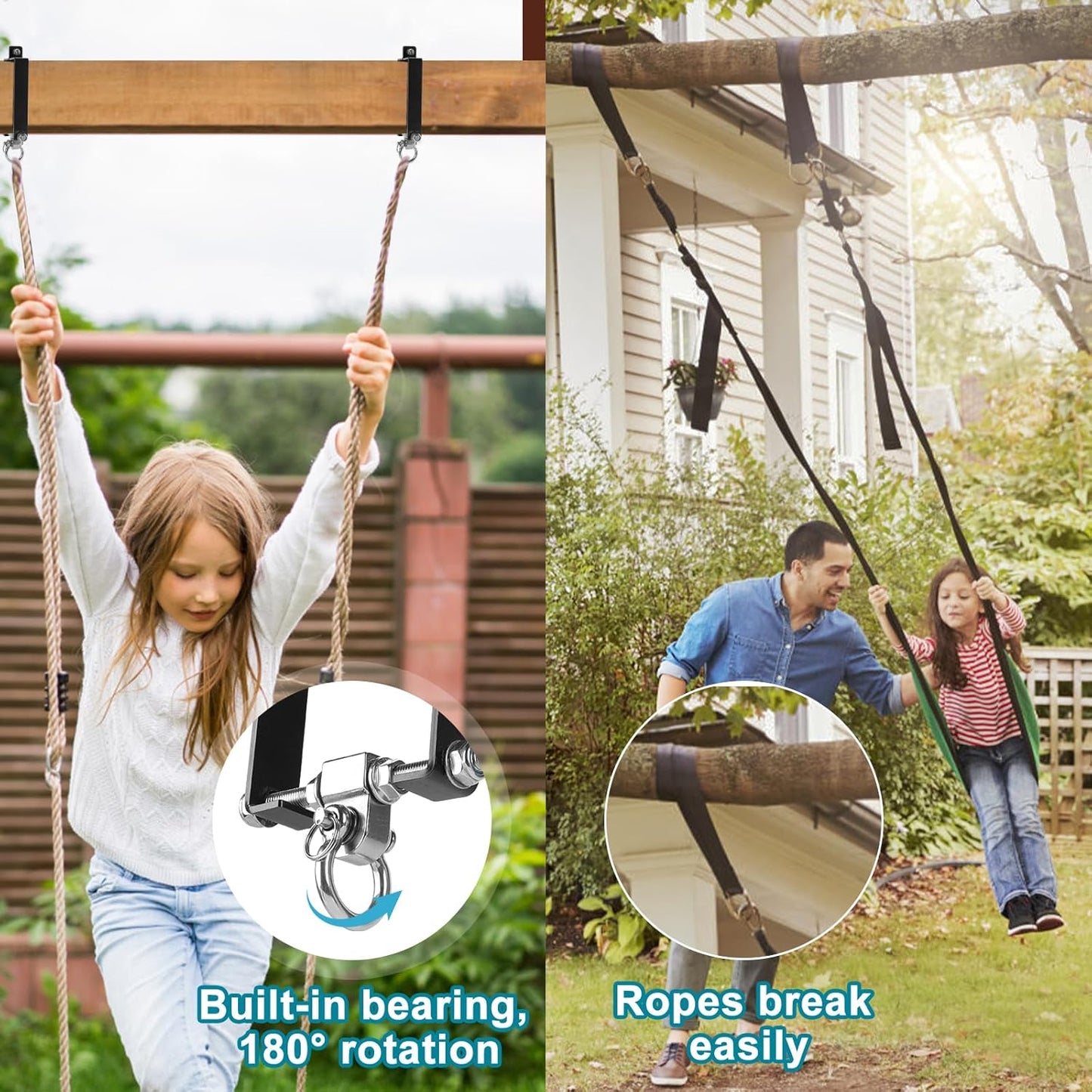 Heavy Duty Swing Hangers Swing Set Accessories for Wooden Sets Snap Hooks Hardware Swing Set Attachments Porch Playground Indoor/Outdoor 660LB Capacity (2 Pcs)