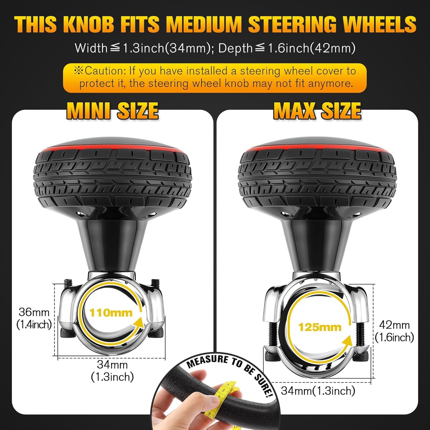 2 Pack Large Steering Wheel Knob Spinners, Vehicle Steering Wheel Spinner Ball Durable Suicide Knob for Car, SUV, Trucks, Tractors, Boat etc (Red)