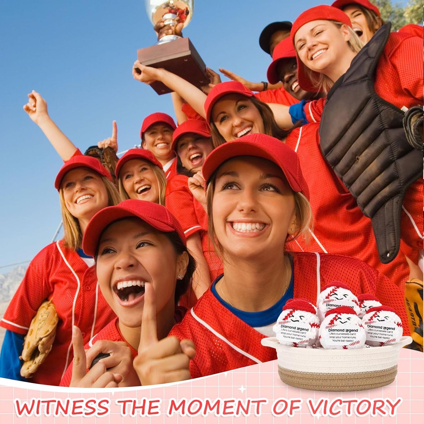 12pcs Funny Baseball Gifts for Team Bulk Positive Baseball Balls with Motivational Cards Handmade Mini Crochet Team Gift for Coach Women Men Coworker Birthday Christmas Party Favors