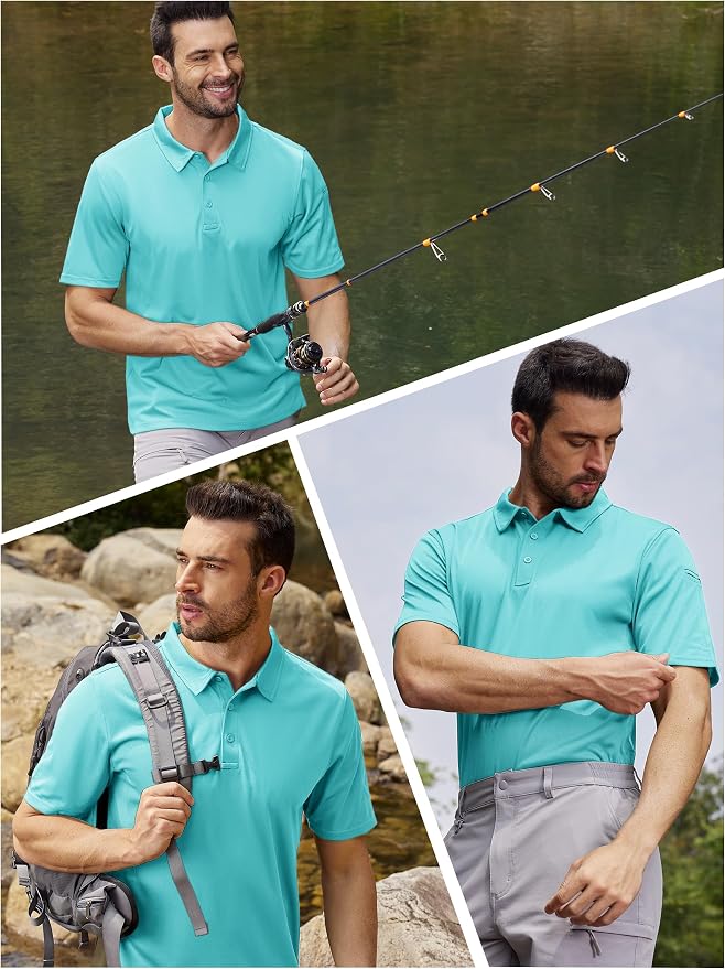 TACVASEN Mens Polo Shirt Short Sleeve Tactical Performance Collared Work Golf - Image 6