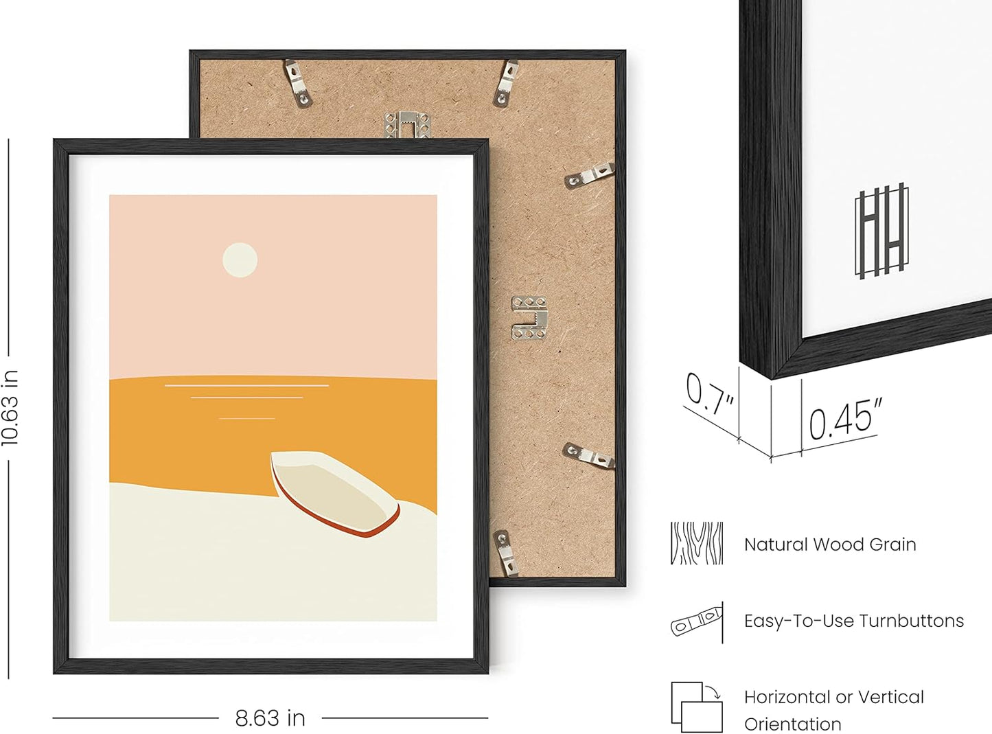 HAUS AND HUES Abstract Minimalist Landscape Wall Art – Set of 6 Modern Mountain Prints, Geometric Nature Posters, Aesthetic Minimalist Wall Decor (Black Frame, 8x10)