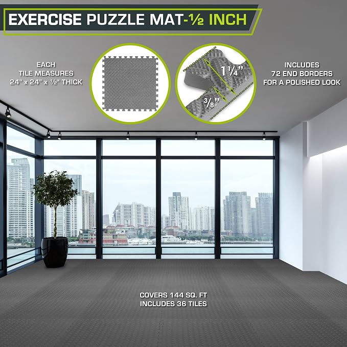 ProsourceFit Puzzle Exercise Mat ½ in, EVA Interlocking Foam Floor Tiles - Image 2