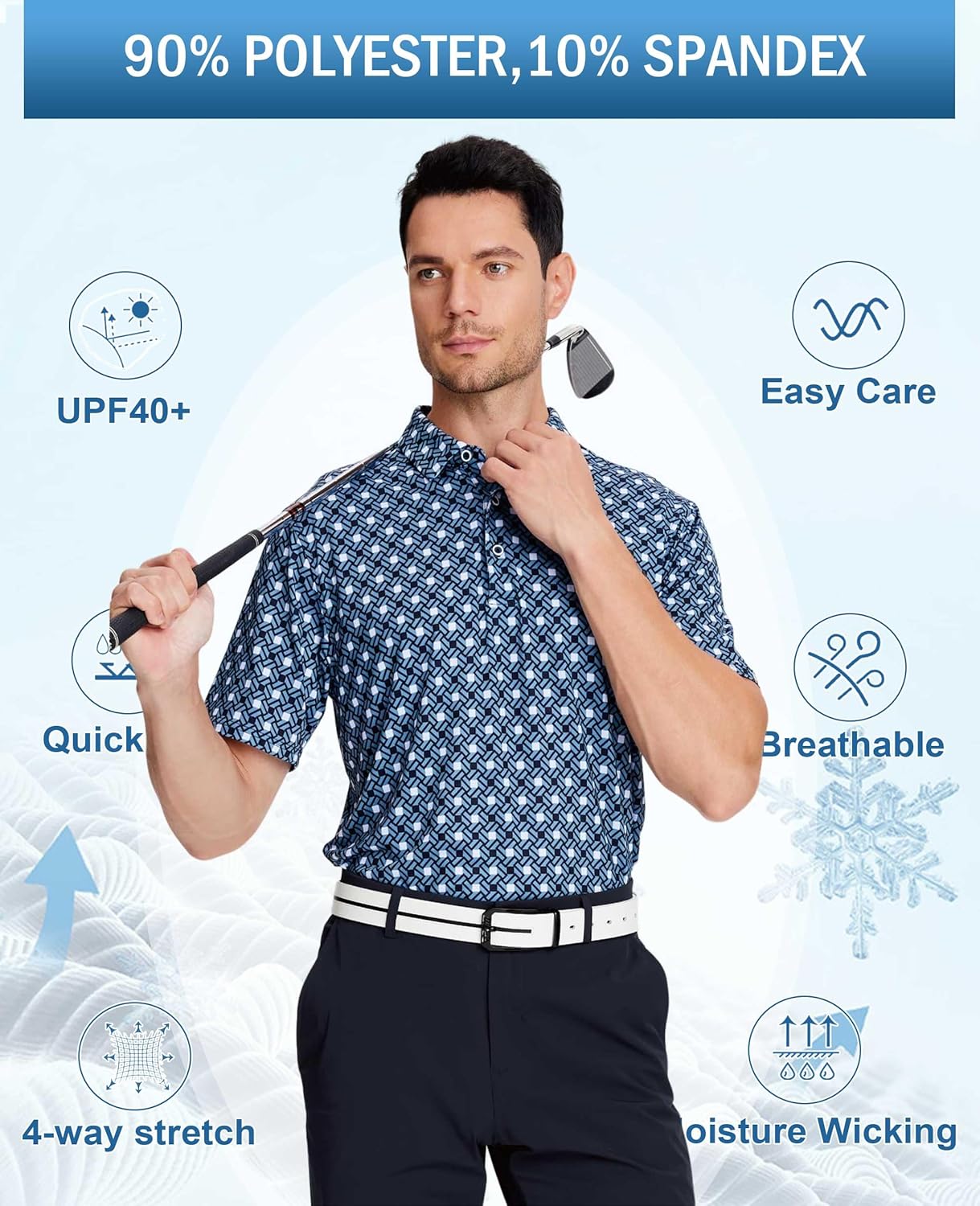 Hodaweisolp Golf Shirts for Men Dry Fit Print Moisture Wicking Performance Short Sleeve Polo Shirt