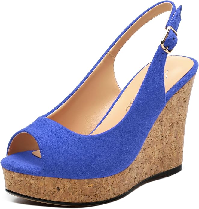 Womens Wedge Platform Sandals Peep Open Toe Slingback Buckle High Heel Dress by zasudxie