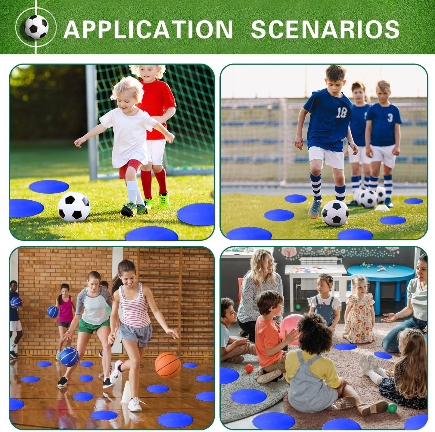 12/24Pcs Poly Spot Markers 9 inch Non-Slip Rubber Agility Training Markers Floor Dots Flat Field Cones for Football Basketball Soccer School Exercise Drills Gym Dance Practice 6 Colors