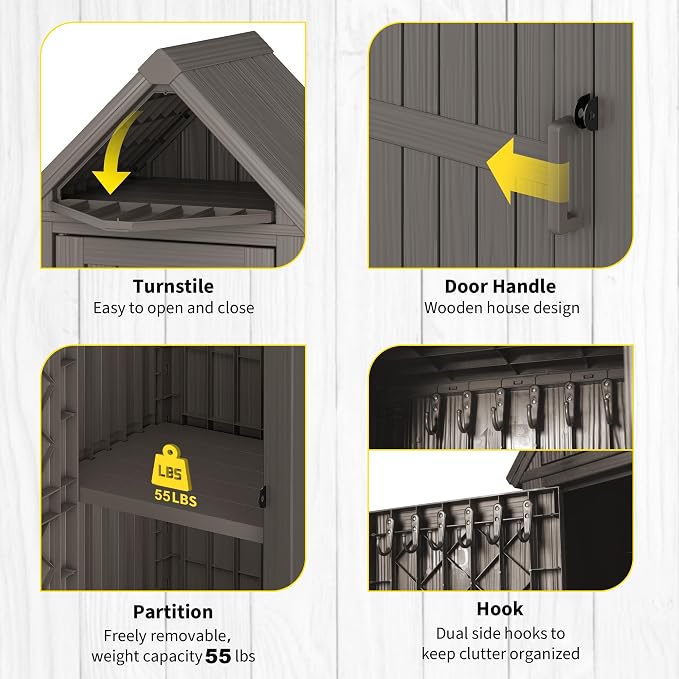 Fancyango Outdoor Resin Storage Shed, Upgrade Sturdy Storage Cabinet - Image 6