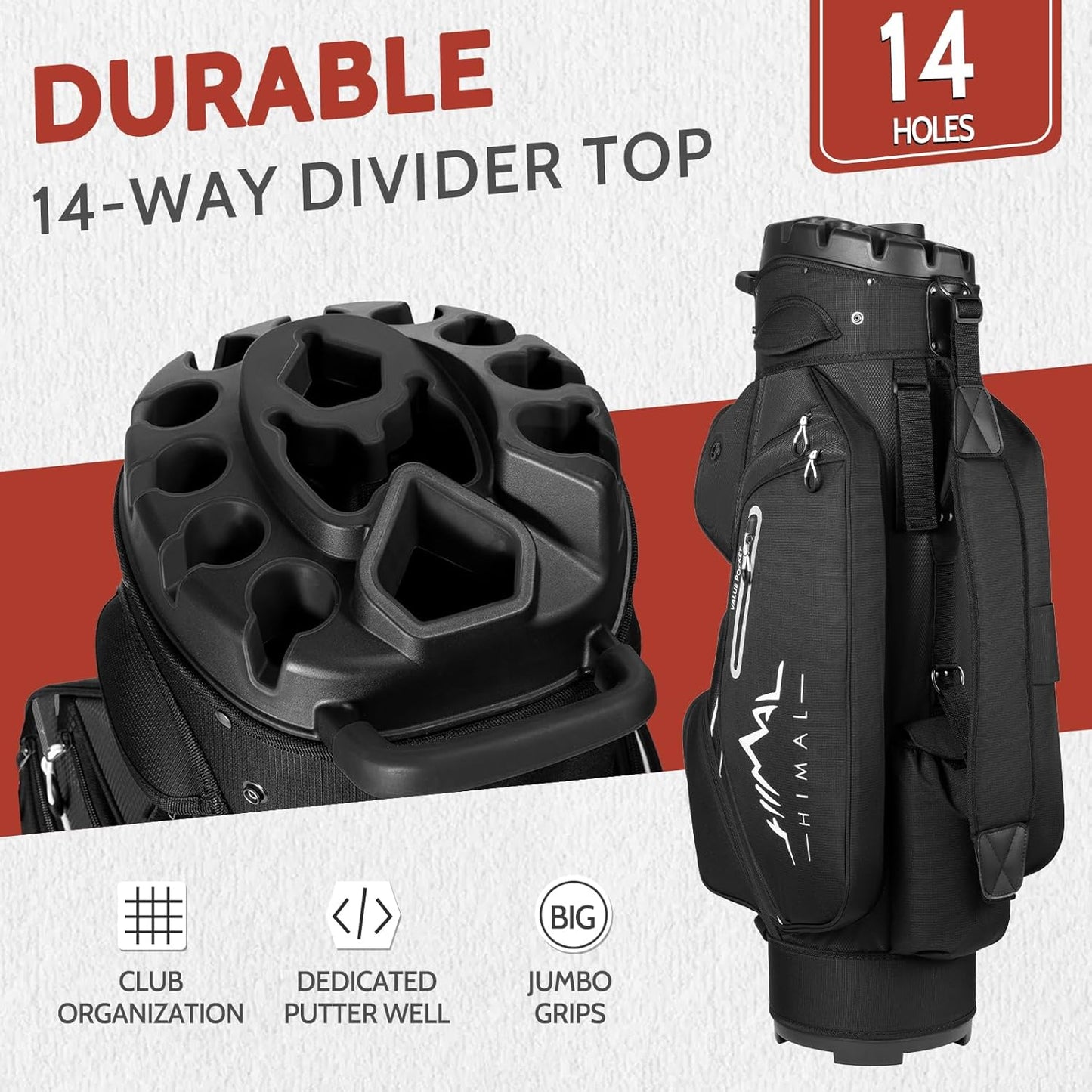 14-Way Golf Cart Bag Pro with Full Length Divider Top, Golf Bag for Men with Handles and Rain Cover