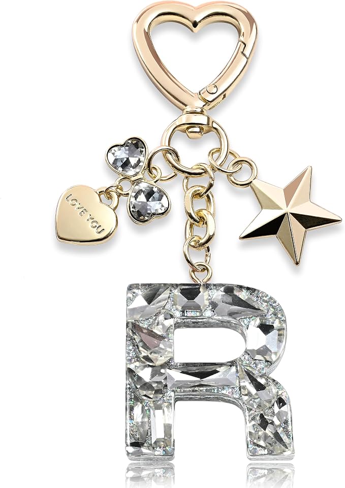 Cute Bling Keychain initial Letter Butterfly Star Pink Purple Gift by THE+FRIGG