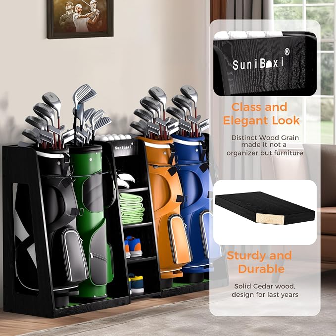 Wooden Golf Storage Organizer for Garage, Premium Golf Bag Holder Rack for - Image 2