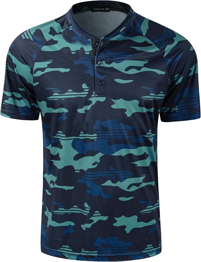 TAPULCO Mens Collarless Golf Shirts Short Sleeve Dry Fit Stretch Casual by TAPULCO
