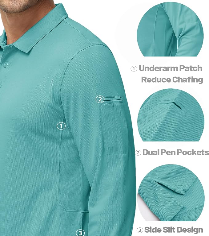 MAGCOMSEN Men's Polo Shirts 3 Button Quick Dry Performance Long Sleeve Tactical - Image 4