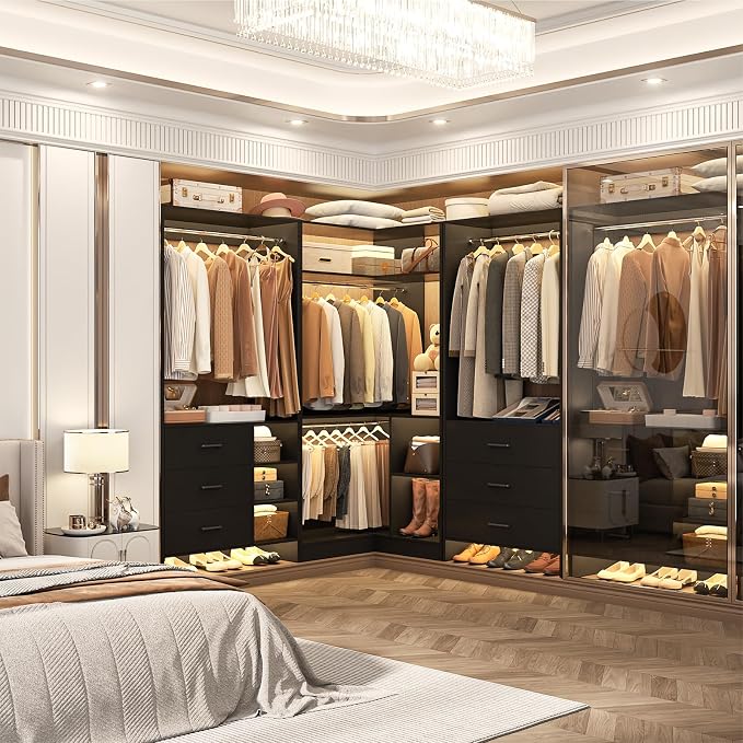 Aheaplus Closet System with 6 Drawers, 4 Hanging Rods & Corner Tower, Corner - Image 2