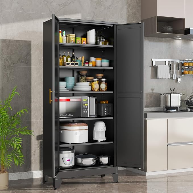 Black Metal Storage Cabinet, Kitchen Pantry Storage Cabinet - Image 9
