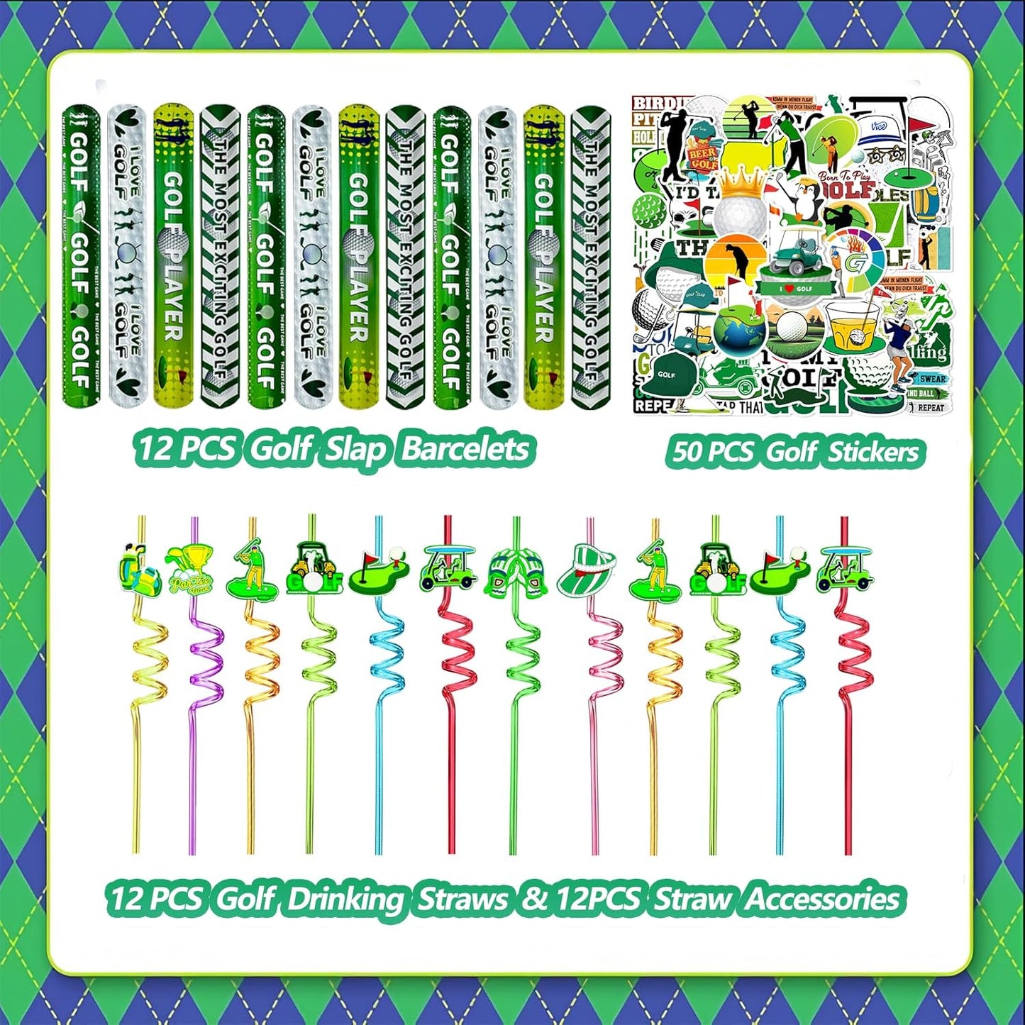 110 Pcs Golf Party Favor Set Includes Golf Theme Slap Bracelet Golf Drinking Straws Golf Ball Keychain Golf Gift Bags Golf Stickers for Golf Goodies Bags Filler Golf Birthday Party Decorations