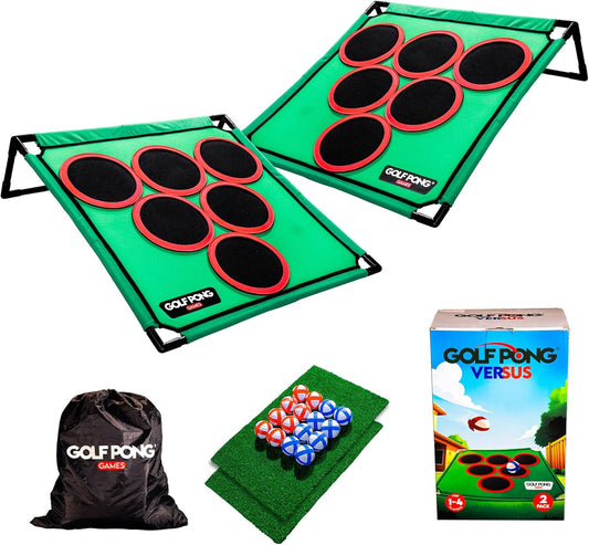 Golf Pong – Backyard Golf Game with 16 Chipping Balls & Mat, Yard and Outdoor Games for Adults & Family, Indoor Golf Set for Home, Beach or Party, Lawn Games for Adults & Family Outdoor (Patented)