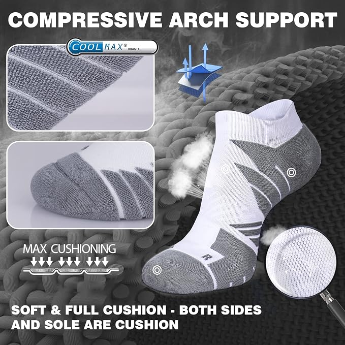 Hylaea No Show Running Athletic Anti-Blister Wicking Coolmax Socks, Seamless - Image 5