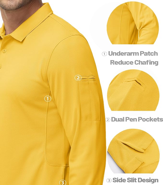 MAGCOMSEN Men's Polo Shirts 3 Button Quick Dry Performance Long Sleeve Tactical - Image 4