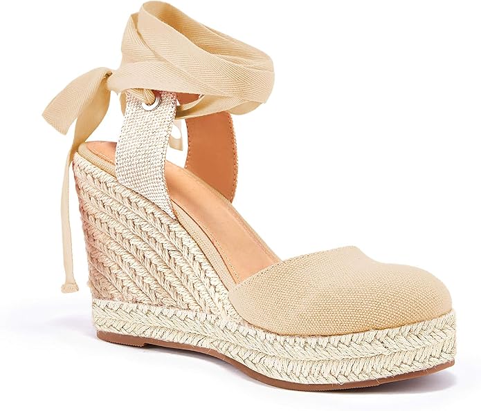 FISACE Womens Summer Espadrille Heel Platform Wedge Sandals Ankle Buckle Strap - Image 3
