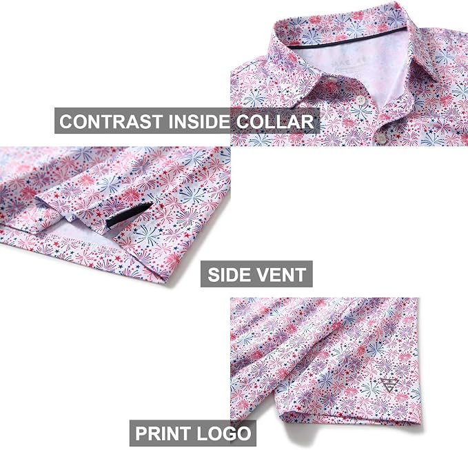 Golf Shirts for Men Dry Fit Short Sleeve Print Performance Moisture Wicking - Image 4
