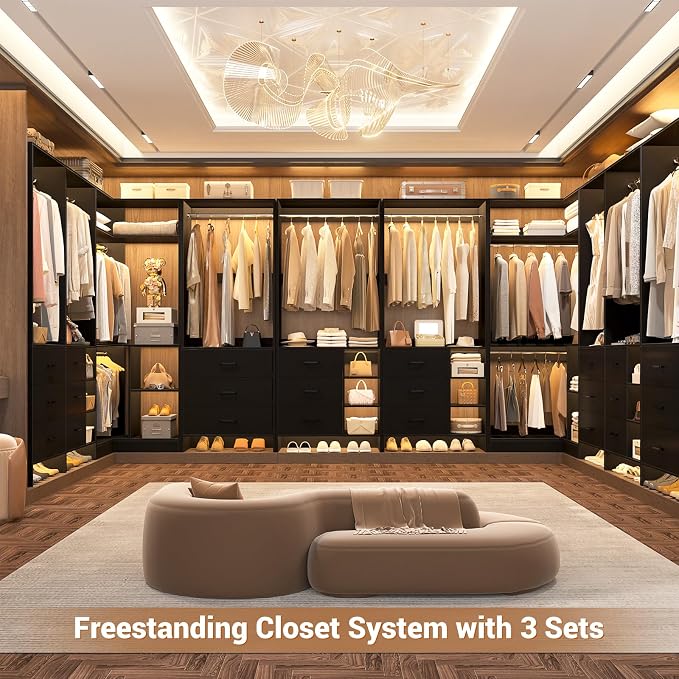 Aheaplus Closet System with 6 Drawers, 4 Hanging Rods & Corner Tower, Corner - Image 4