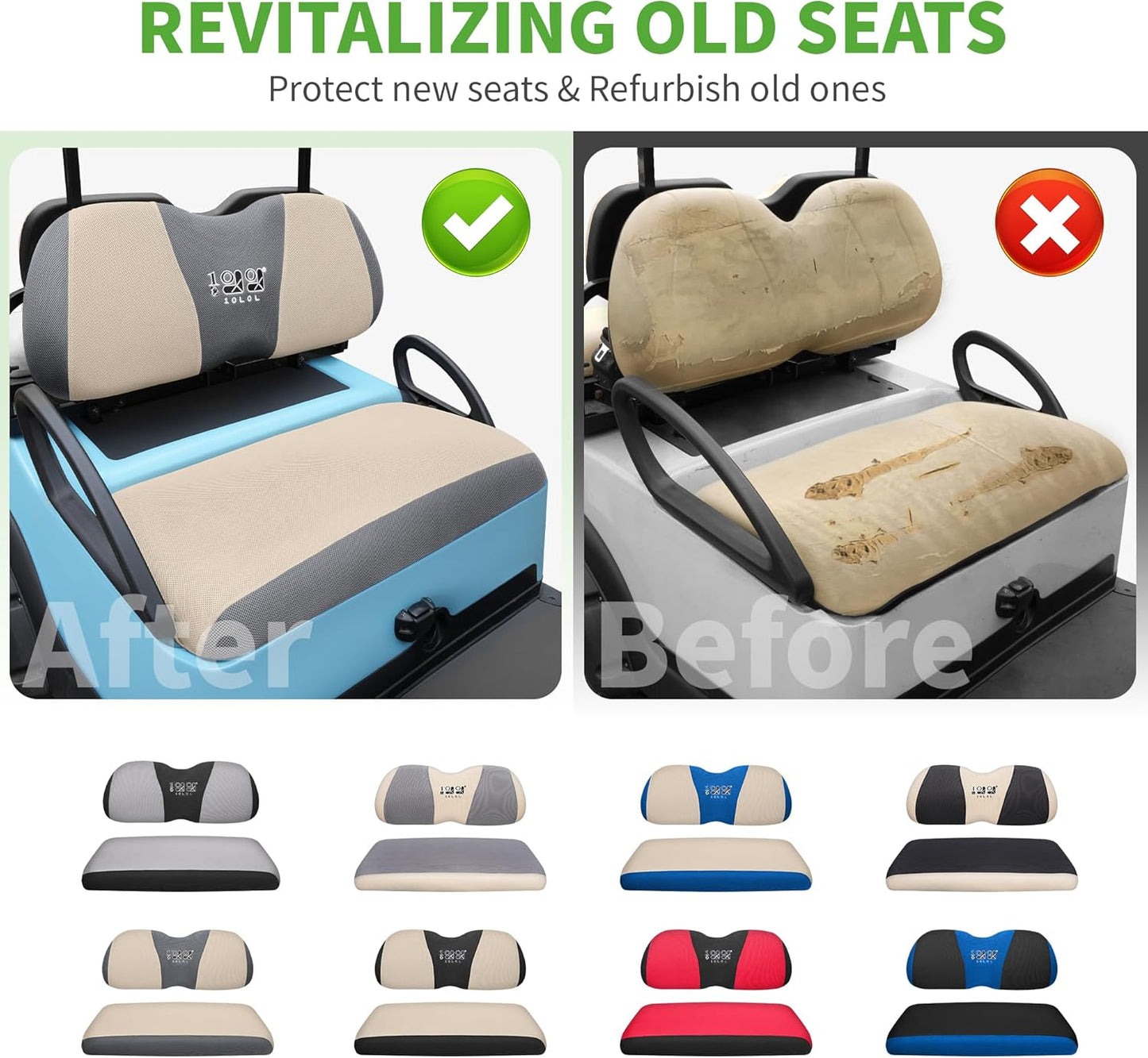 10L0L Golf Cart Seat Covers Universal for Yamaha Club Car Precedent Standard Front Seats, Breathable Mesh Bench Seat Cover, No Drilling Seat Cushion, All-Season Comfort Cool in Summer & Warm in Winter