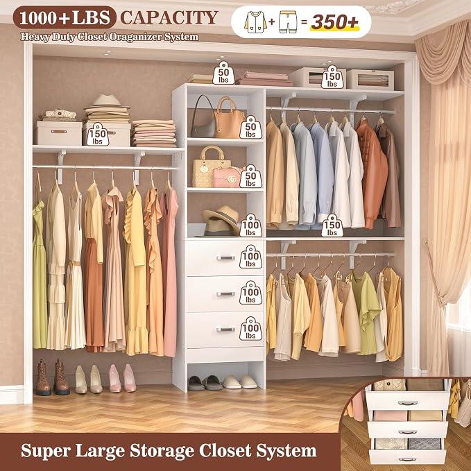 8FT Closet System, Wall Mount Bedroom Wardrobe - Image 3