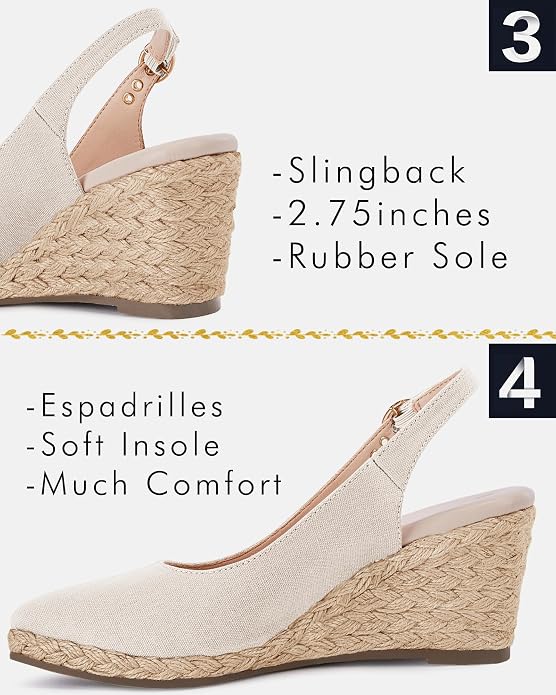 Juliet Holy Womens Wedge Sandals Espadrilles Closed Toe Slingback Buckle Strap - Image 5