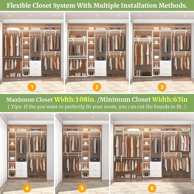 Aheaplus Closet System with Drawers, Closet Organizer System Storage with - Image 6