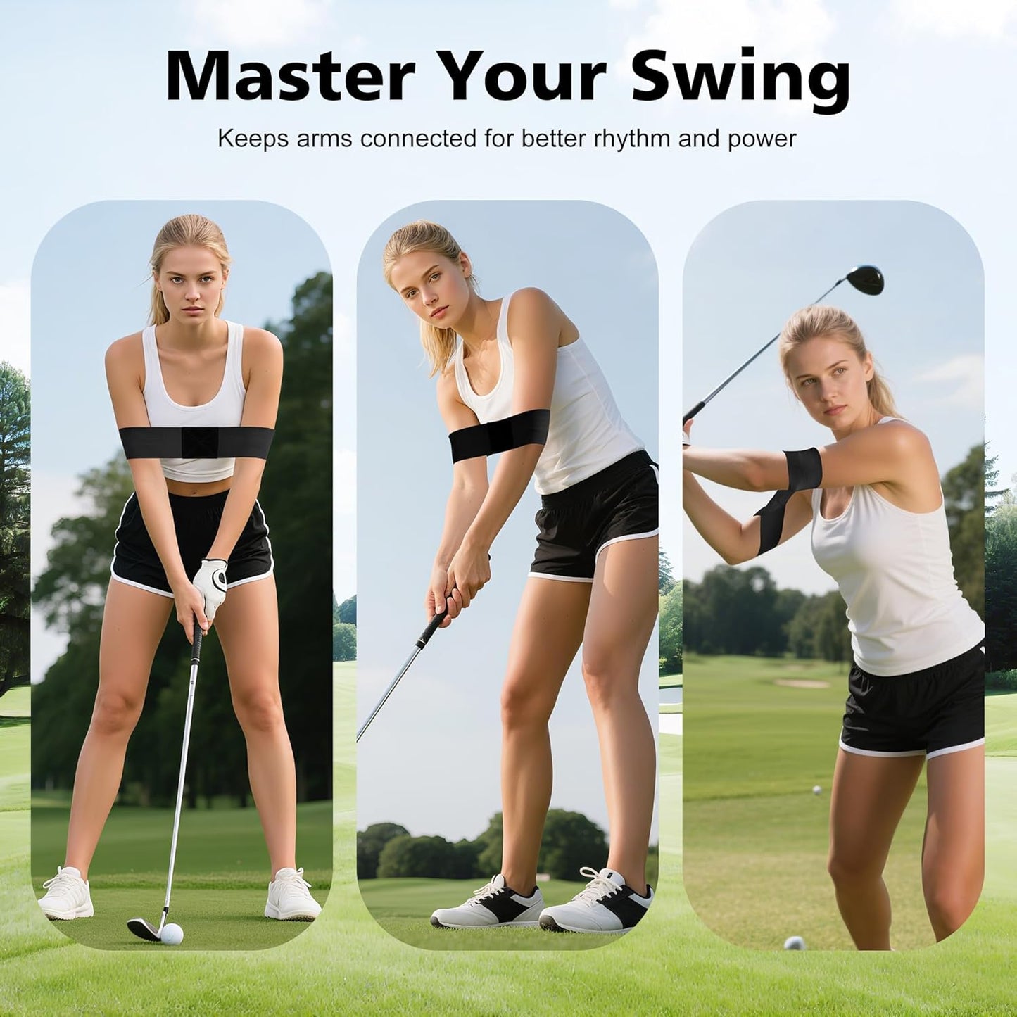 2 Pack Golf Swing Training Aid Swing Correcting Arm Band for Muscle Memory & Body Connection – Golf Trainer for Beginners, Left/Right-Handed Players (Black)