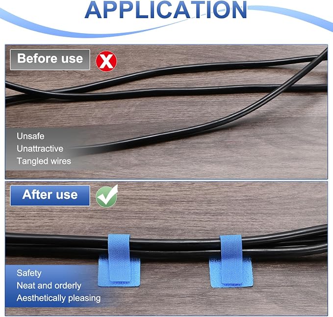 100-Pack Hook and Loop Cable Ties, 3.5 x 1.1 Inch Adjustable Self-Adhesive Cord - Image 5