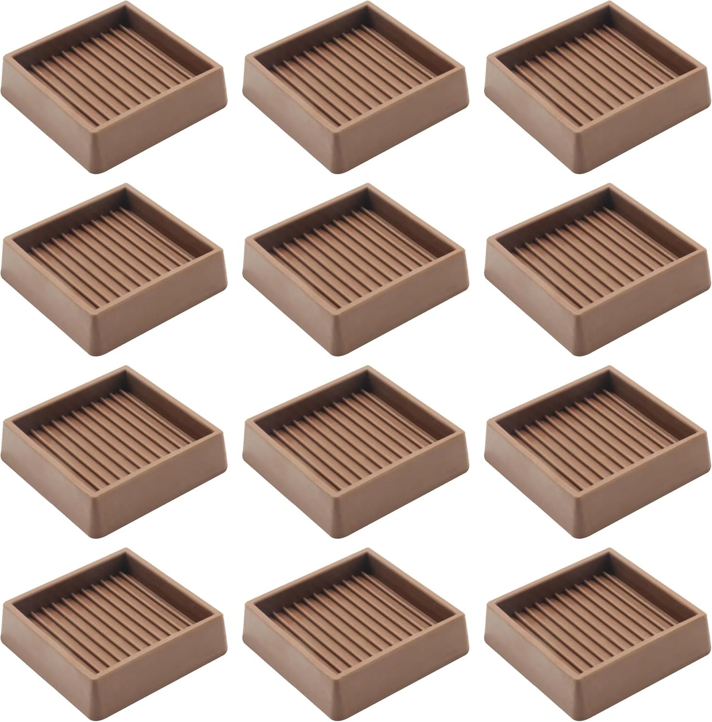 2.5X2.5 Rubber Caster Cups, Non Slip Furniture Pads, Anti-Slip Gripper, Anti Skid Furniture Feet, Anti Slide Floor Protector for Bed Couch Stoppers - 12 Pack Brown