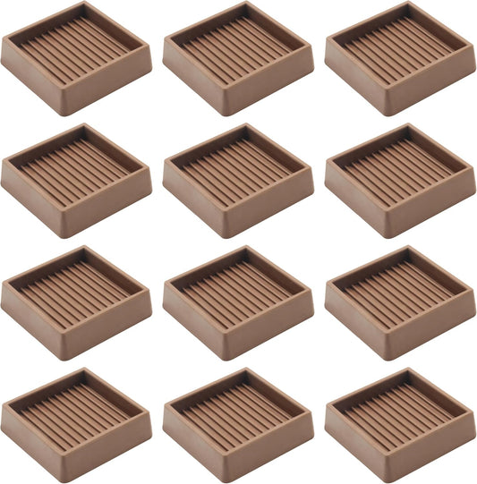 2.5X2.5 Rubber Caster Cups, Non Slip Furniture Pads, Anti-Slip Gripper, Anti Skid Furniture Feet, Anti Slide Floor Protector for Bed Couch Stoppers - 12 Pack Brown