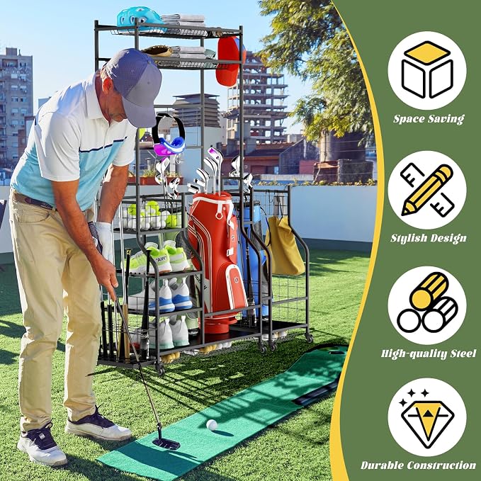 Golf Bag Storage Organizer for Garage Holds 3 Bags - Image 6