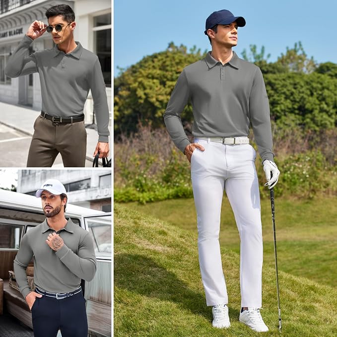 Deyeek Men's Polo Shirts Long Sleeve Golf Polo Shirts - Image 2