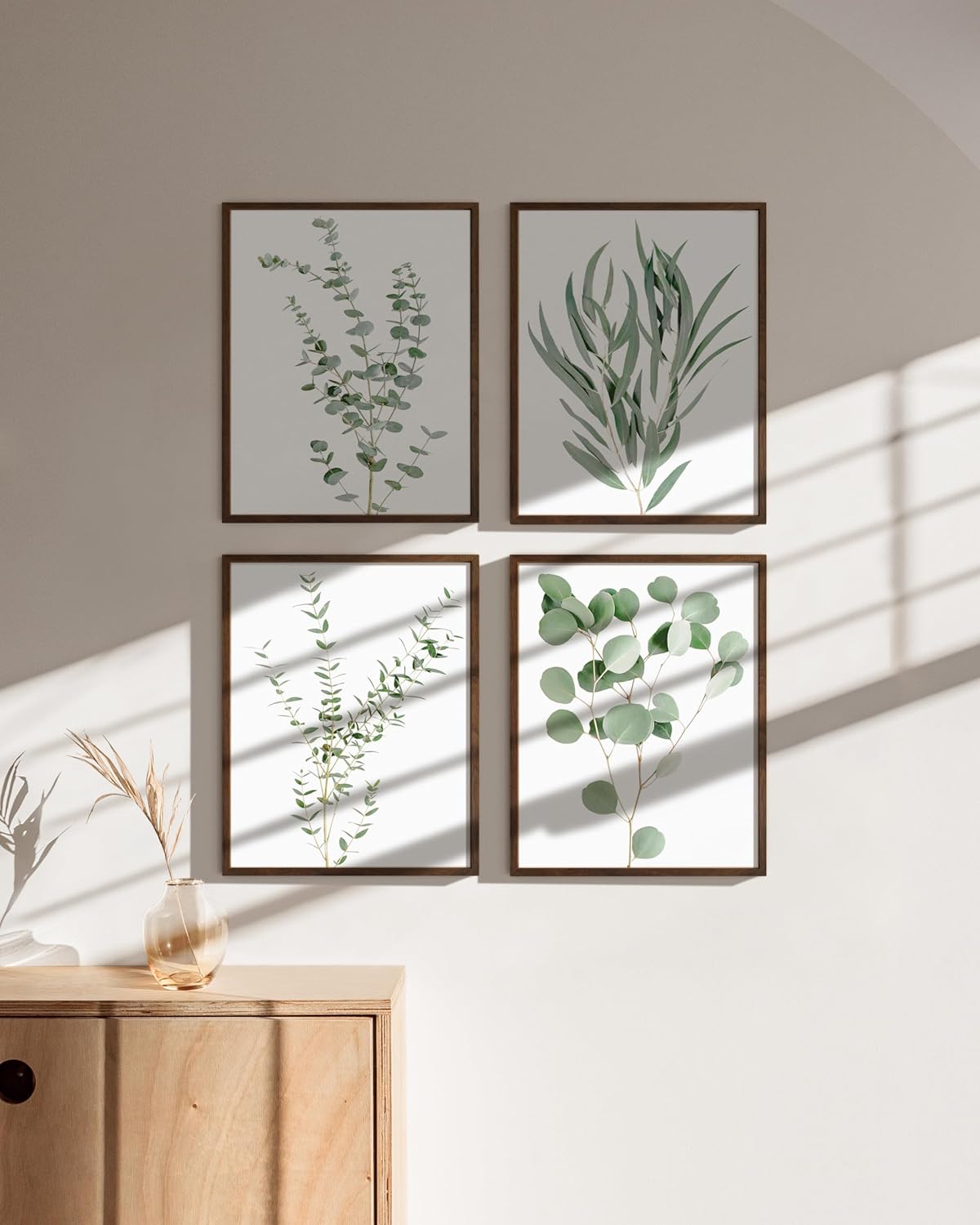 Haus and Hues Botanical Plant Wall Art Prints - Set of 4 Plant Wall Decor Prints Floral Kitchen Flower Leaves Wall Art Boho Leaf Eucalyptus Wall Decor Green Botanical Poster Set (11x14, Walnut Framed)