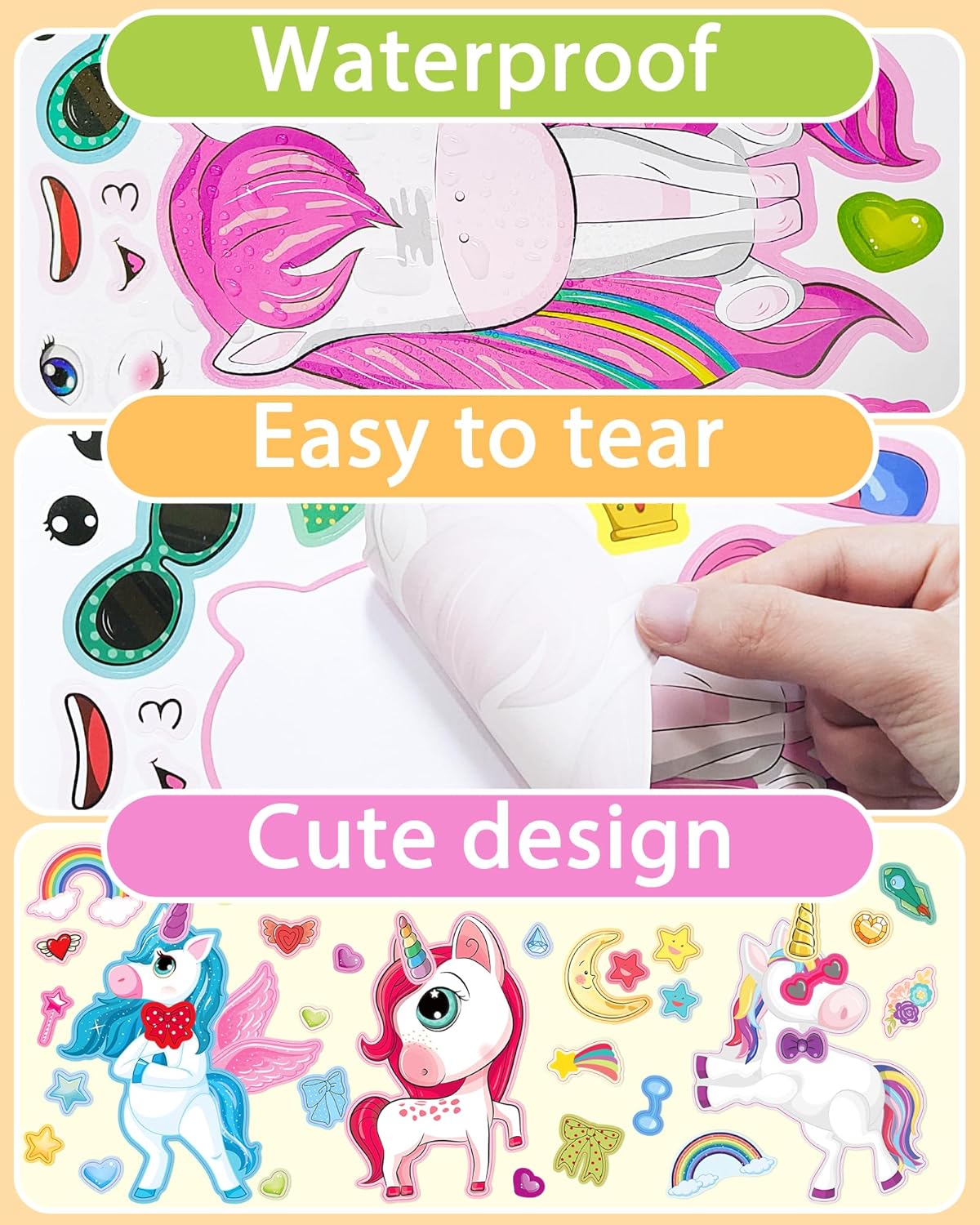 24 Pcs Make Your Own Unicorn Sticker Sheet, Unicorn Party Favors Face Stickers for Kids Girls Toddlers Crafts Activities Bags Birthday Party Favors Valentines Day Gifts for Kids Classroom