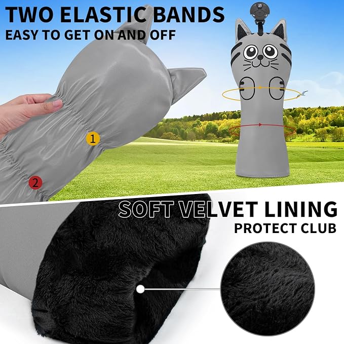 Golf Kitty Head Cover Golf Club White Leather Headcovers 1pc/4pcs Set Fits - Image 4
